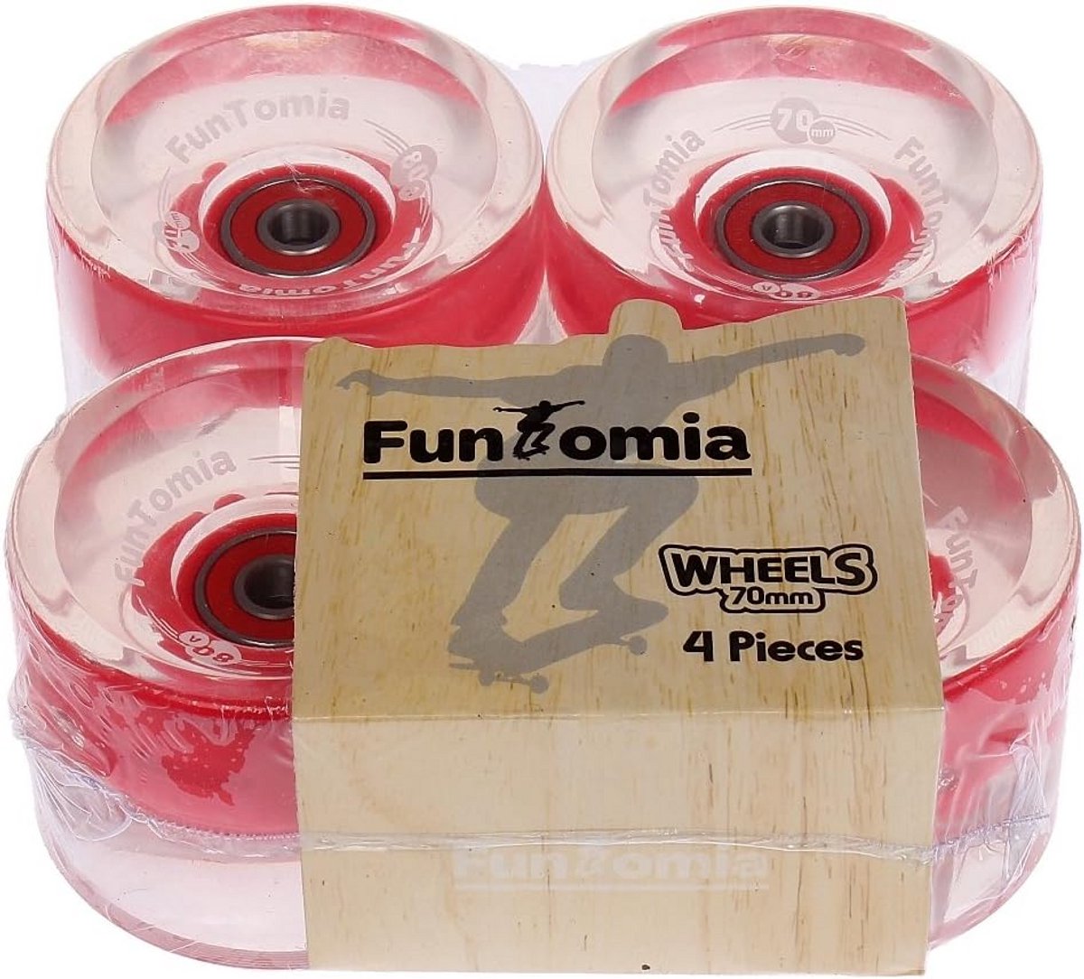 Set van 4 LED Longboard/Skateboard Wielen 70x51mm 80A met ABEC-9 Lagers en Spacers