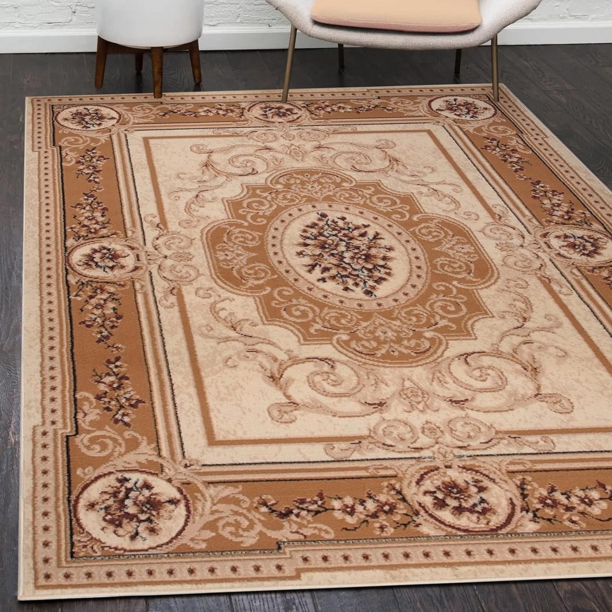 Klassiek Oriëntaals Vloerkleed Beige 140x200 cm - Antislip en Geschikt voor Vloerverwarmin