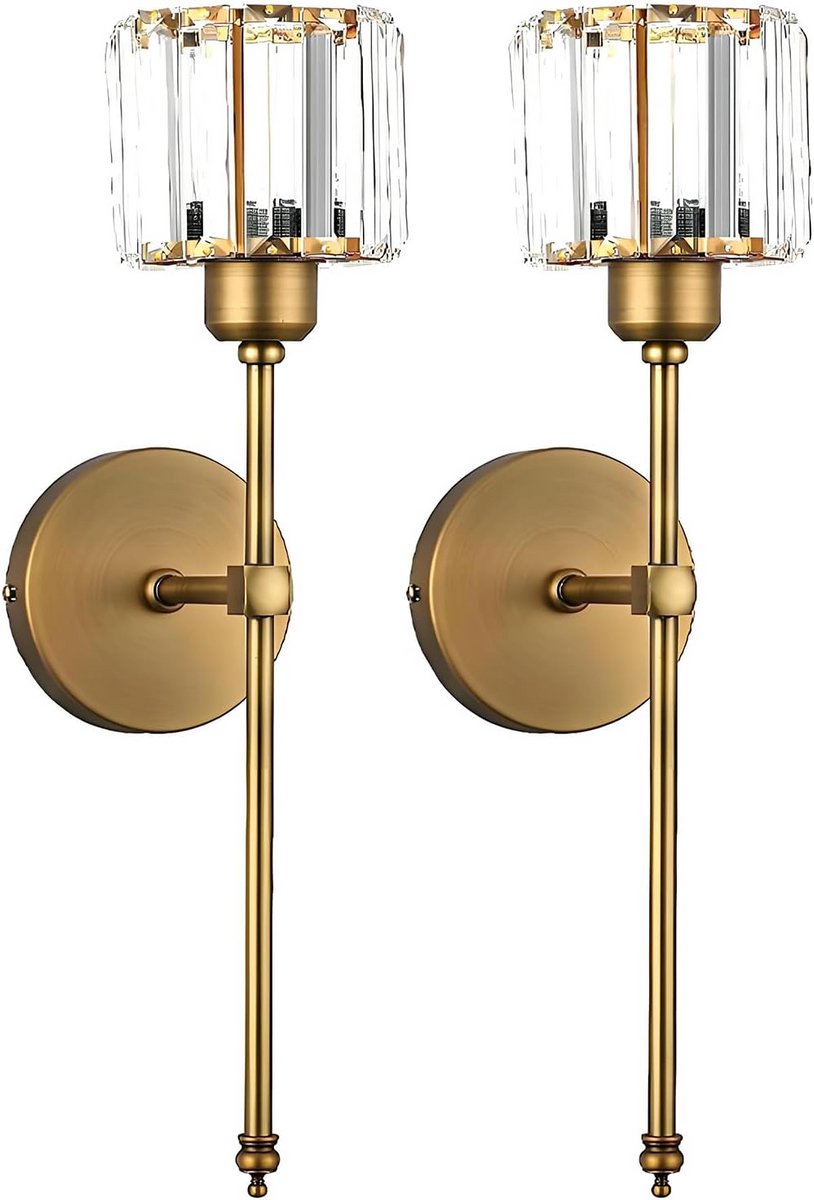 Set van 2 Luxe Gouden Wandlampen met Kristallen Kappen - Vintage Sfeerverlichting