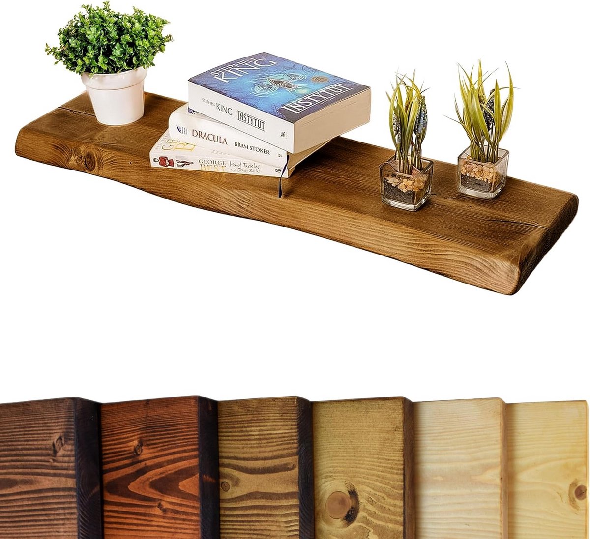 Rustieke Zware Drijvende Plank met Natuurlijke Rand Massief Grenen Tudor Eiken 80cm