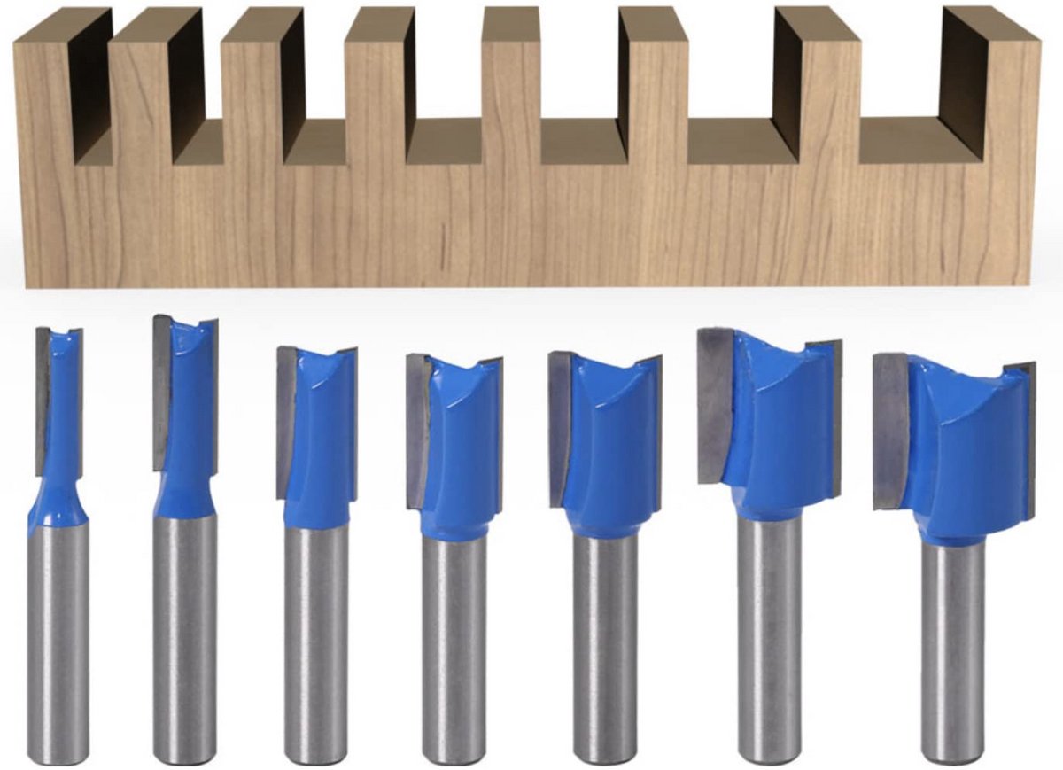 Set van 7 Hardmetalen Stiftfrezen - Rechte Frezen voor Hout, Kanten en Handbewerking (Schacht 8 mm)