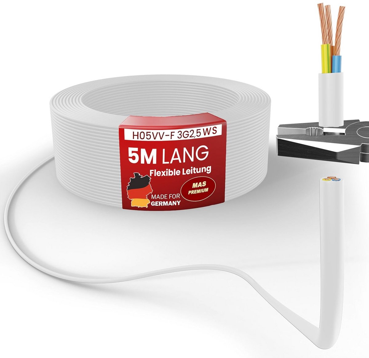 Flexibele Installatiekabel H05VV-F 3G Wit voor Binneninstallaties