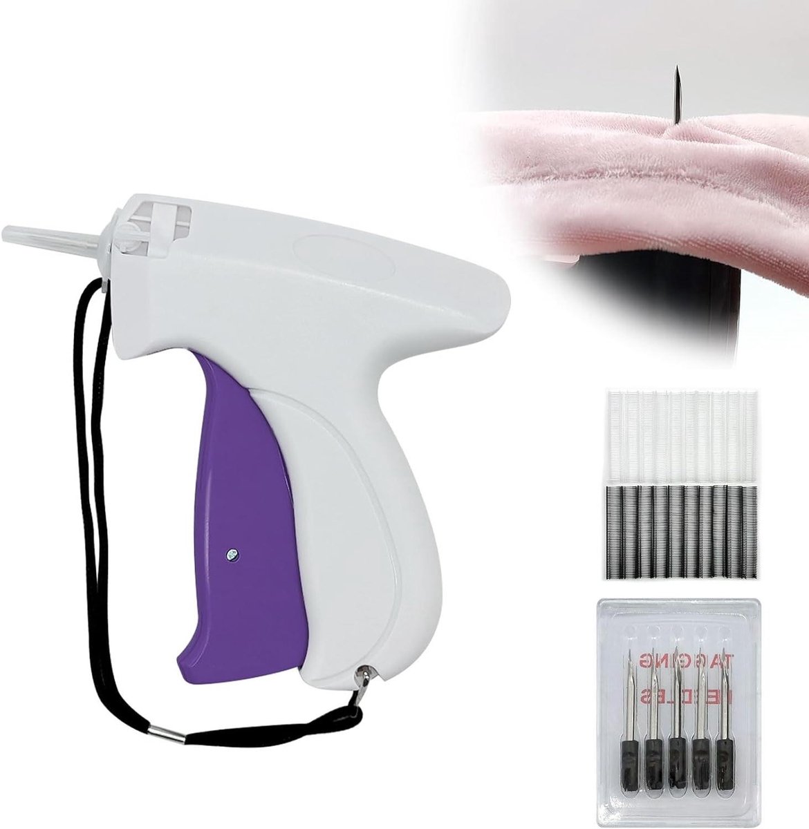 Fixeerapparaat voor kleding met quilt-tackerpistool en tagging-steekgereedschap (wit)