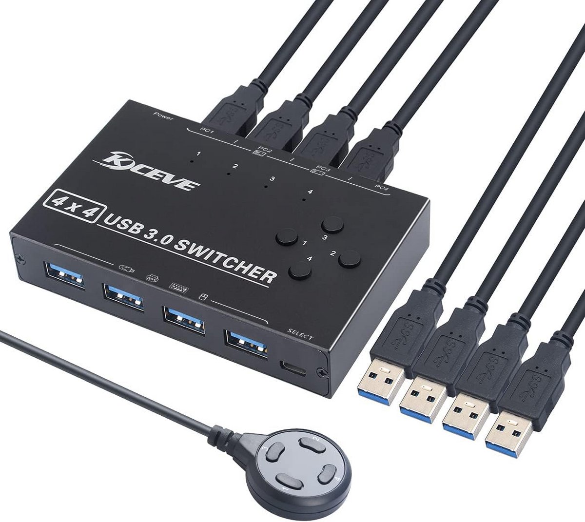 USB 3.0 switch 4 poorten, 4 apparaten delen met 4 computers