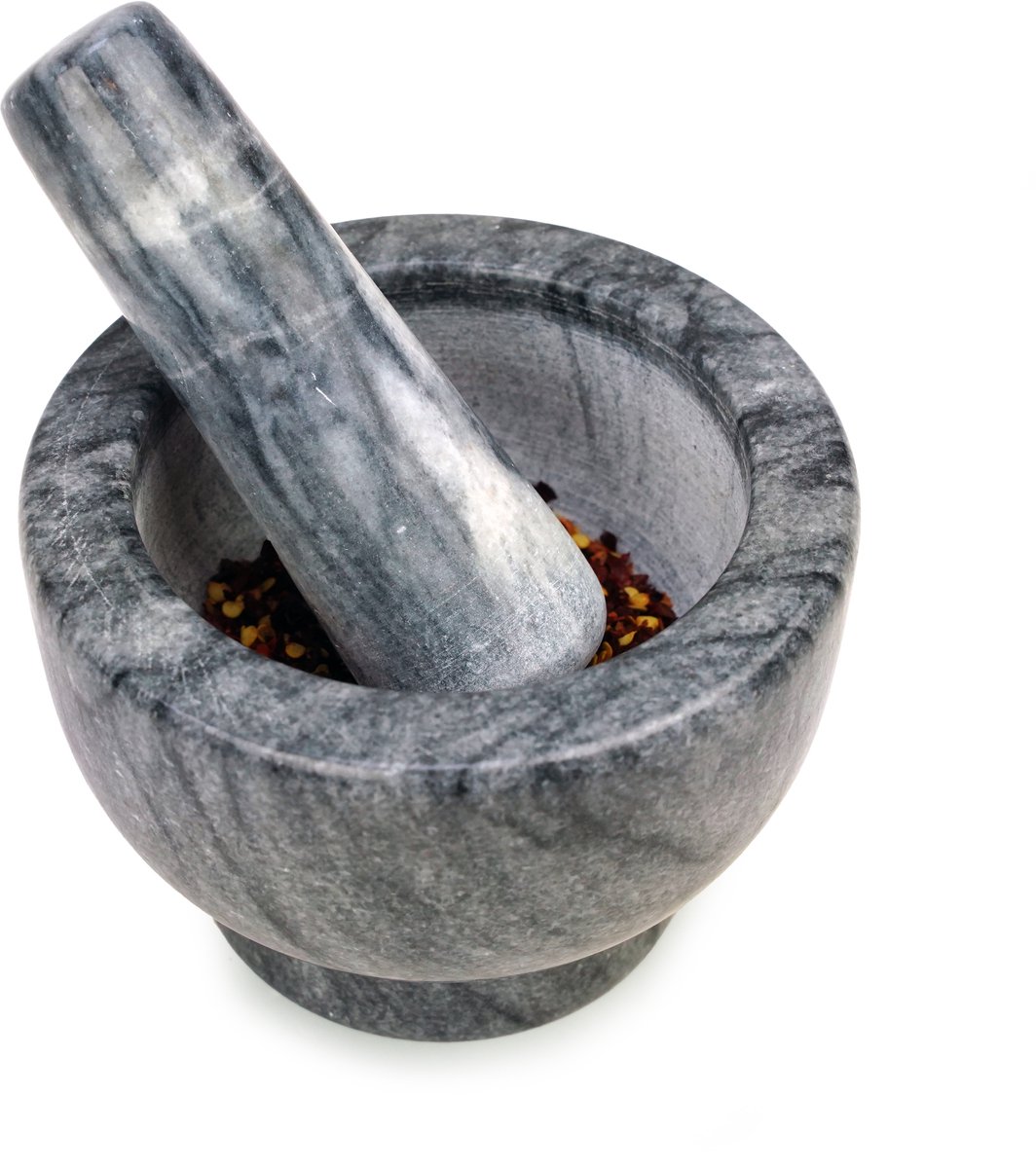 Eurocatch Marmeren Vijzel 13cm - Natuursteen Kruiden- en Specerijenmaler voor Keuken, Knoflook, Noten, Peper en Sauzen