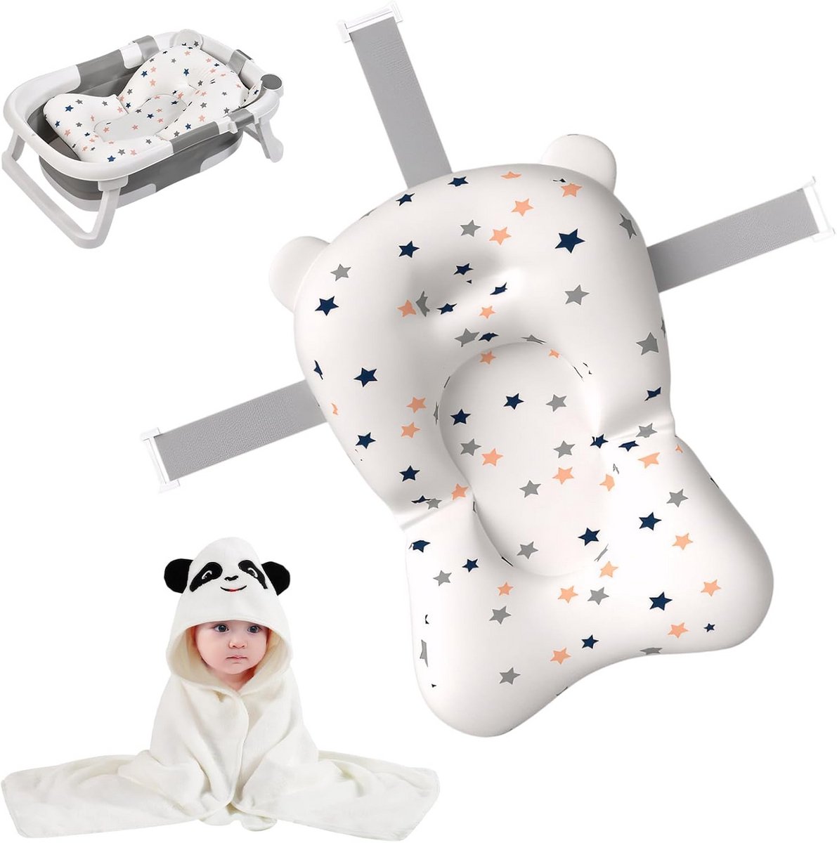Badset voor pasgeborenen, antislip badmat, badhanddoek met capuchon, badaccessoires voor baby's