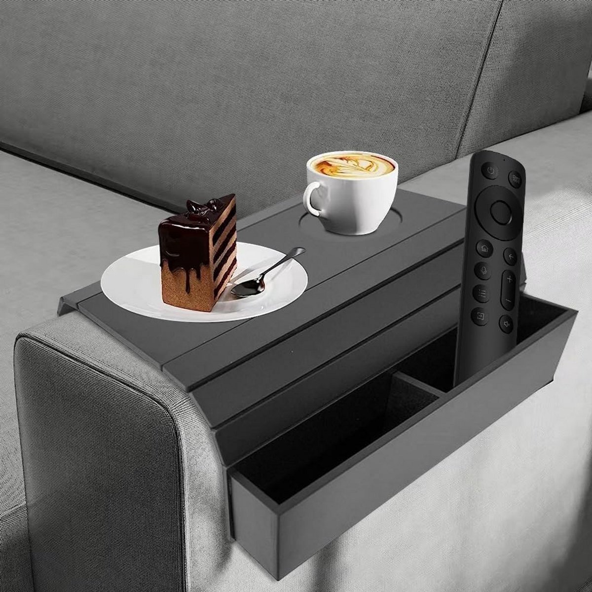Houten Sofa Tablett met Antislipvoet voor Armleuning - 46x32 cm - Zwart