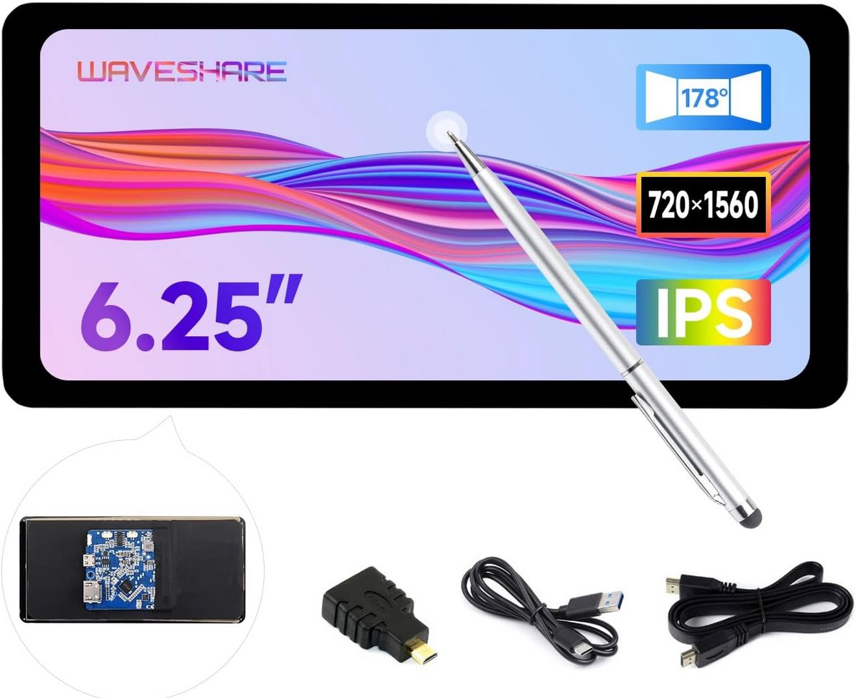 6.25 inch Capacitief Touchscreen Display voor Raspberry Pi 5/4/Zero - IPS HDMI Monitor (720x1560)