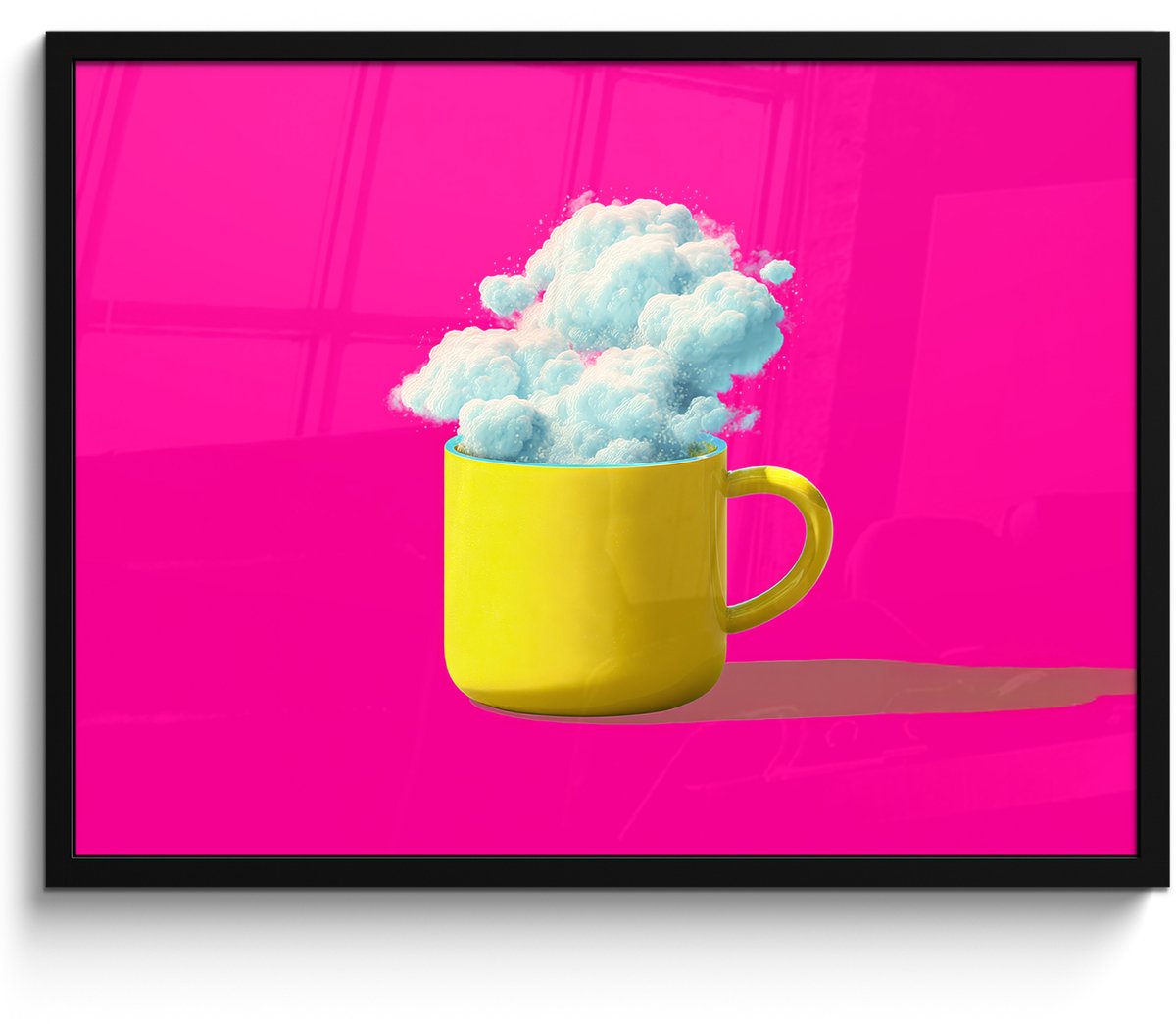 FrameYourWall Poster in lijst - Fotolijst 70x50 cm - Posters - Mok - Wolken - Roze - Minimalitisch - Posterlijst zwart - Decoratie - Wanddecoratie woonkamer - Muurdecoratie slaapkamer