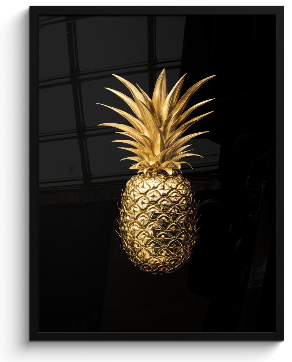 FrameYourWall Fotolijst inclusief poster - Posterlijst 50x70 cm - Posters - Ananas - Zwart - Goud - Luxe - Foto in lijst - Keuken decoratie muur - Wanddecoratie accessoires - Muurdecoratie - Schilderijen