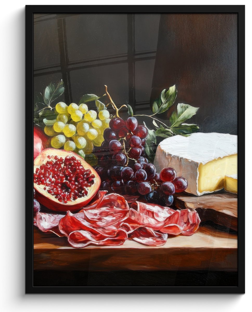 FrameYourWall Poster in lijst - Fotolijst 50x70 cm - Posters - Borrelplank - Stilleven - Vintage - Posterlijst zwart - Decoratie - Wanddecoratie woonkamer - Muurdecoratie slaapkamer Fruitplank - Stilleven