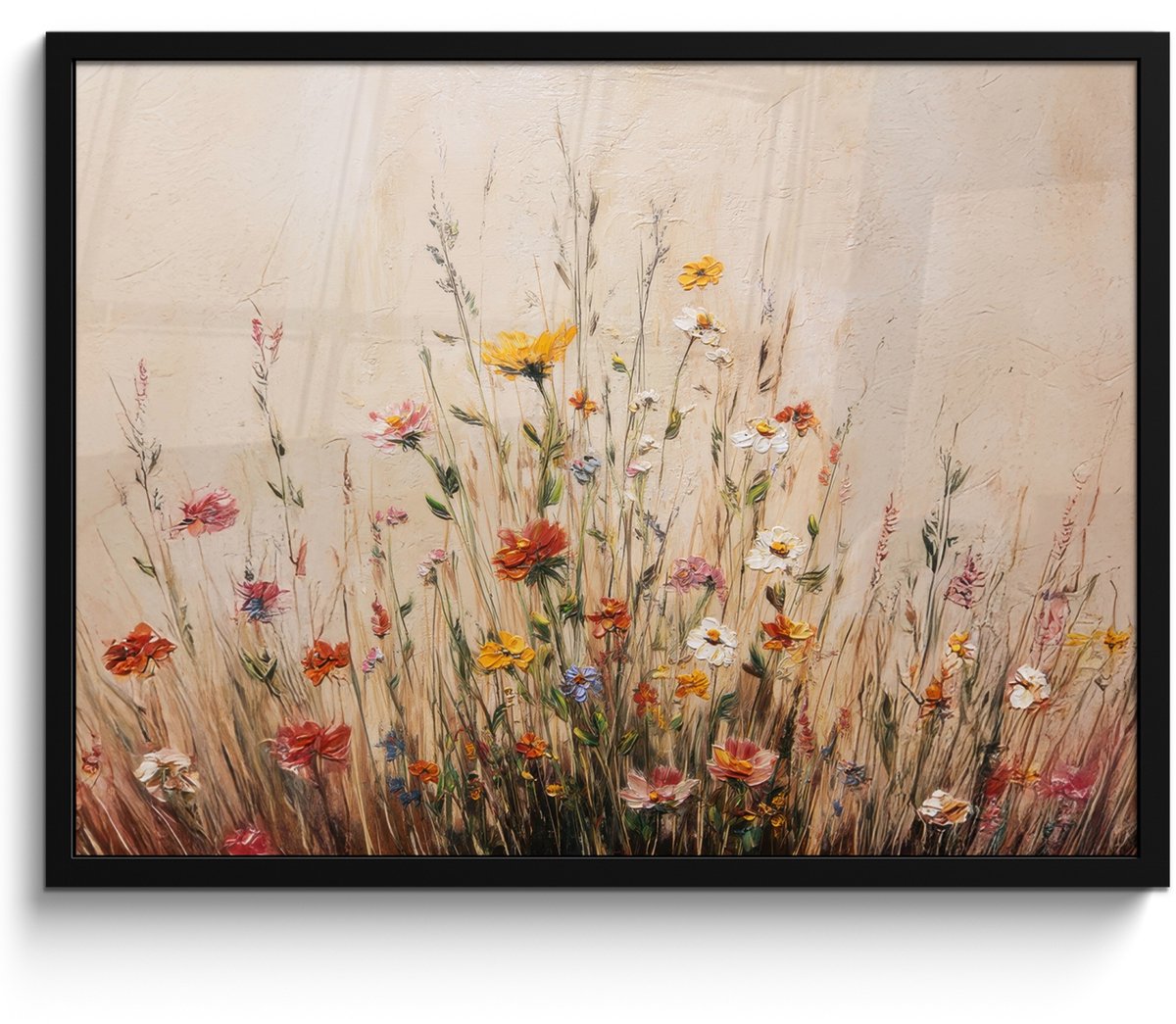 FrameYourWall Poster in lijst - Fotolijst 70x50 cm - Posters - Wilde bloemen - Penseelstreken - Rustgevend - Posterlijst zwart - Decoratie - Wanddecoratie woonkamer - Muurdecoratie slaapkamer
