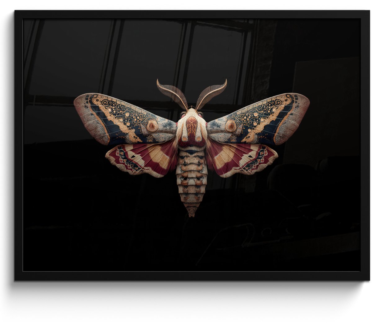 FrameYourWall Poster in lijst - Fotolijst 70x50 cm - Posters - Mot - Oosterse patronen - Sierlijk - Posterlijst zwart - Decoratie - Wanddecoratie woonkamer - Muurdecoratie slaapkamer Mot - Sierlijk