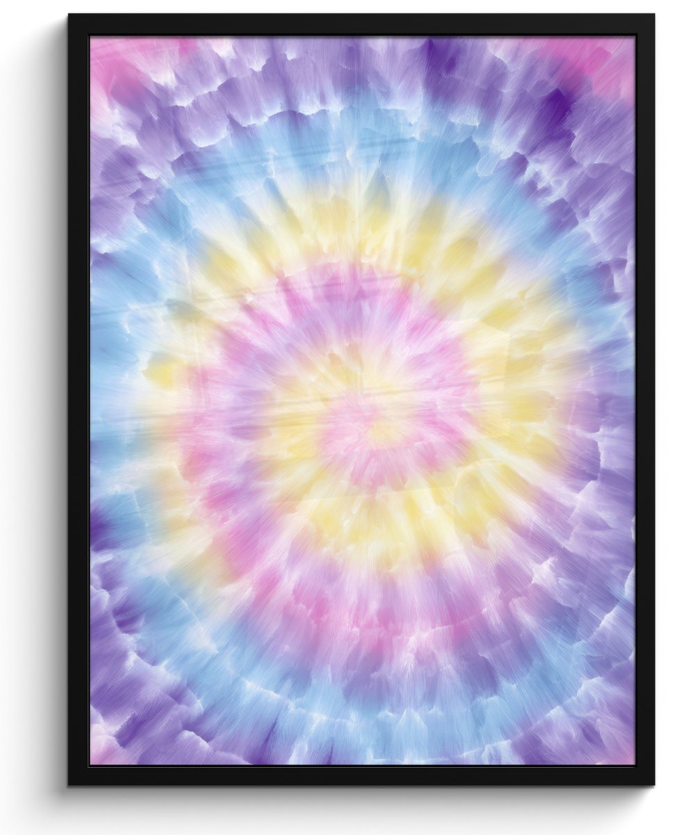 FrameYourWall Poster in lijst - Fotolijst 50x70 cm - Posters - Spiraal - Tie dye - Pasteltinten - Posterlijst zwart - Decoratie - Wanddecoratie woonkamer - Muurdecoratie slaapkamer