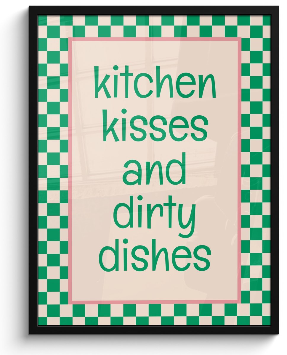 FrameYourWall Poster in lijst - Fotolijst 50x70 cm - Posters - Quote - Groen - Geblokt - Keuken - Posterlijst zwart - Decoratie - Wanddecoratie woonkamer - Muurdecoratie slaapkamer Geblokt - Quote