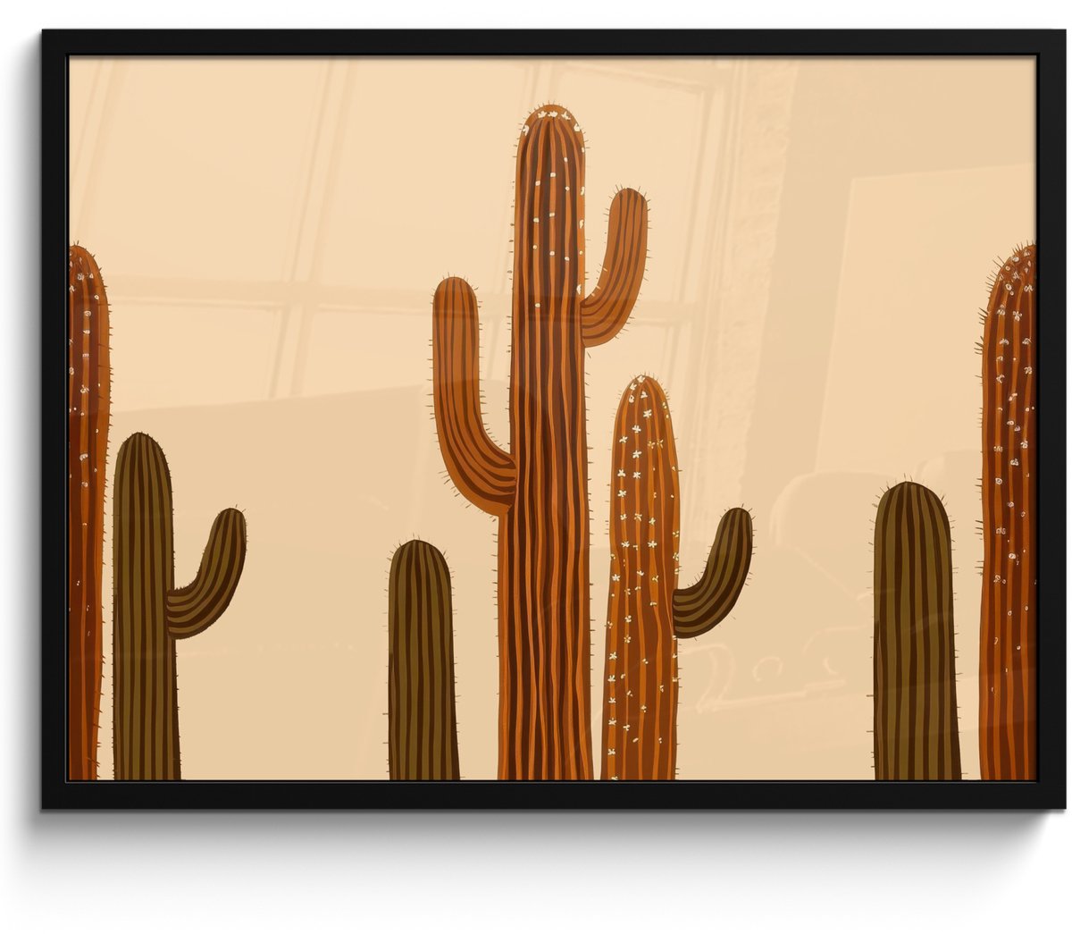 FrameYourWall Poster in lijst - Fotolijst 70x50 cm - Posters - Cactus - Woestijn - Zand - Bruin - Posterlijst zwart - Decoratie - Wanddecoratie woonkamer - Muurdecoratie slaapkamer