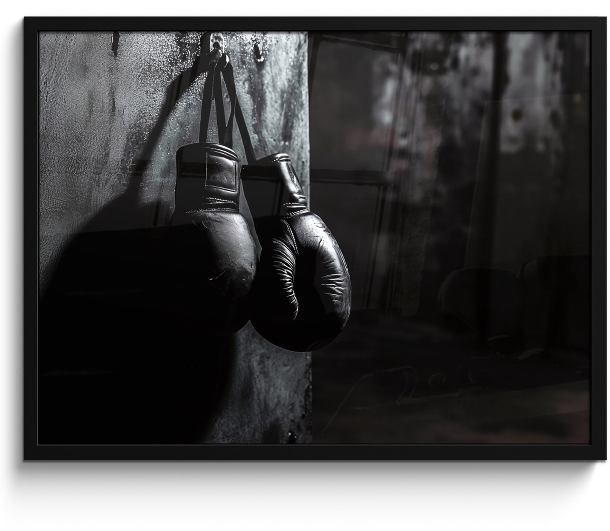 FrameYourWall Poster in lijst - Fotolijst 70x50 cm - Posters - Bokshandschoenen - Muur - Duister - Zwart - Posterlijst zwart - Decoratie - Wanddecoratie woonkamer - Muurdecoratie slaapkamer