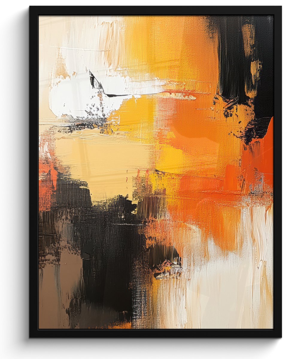 FrameYourWall Poster in lijst - Fotolijst 50x70 cm - Posters - Abstract - Modern - Verflook - Herfst kleuren - Oranje - Posterlijst zwart - Decoratie - Wanddecoratie woonkamer - Muurdecoratie slaapkamer