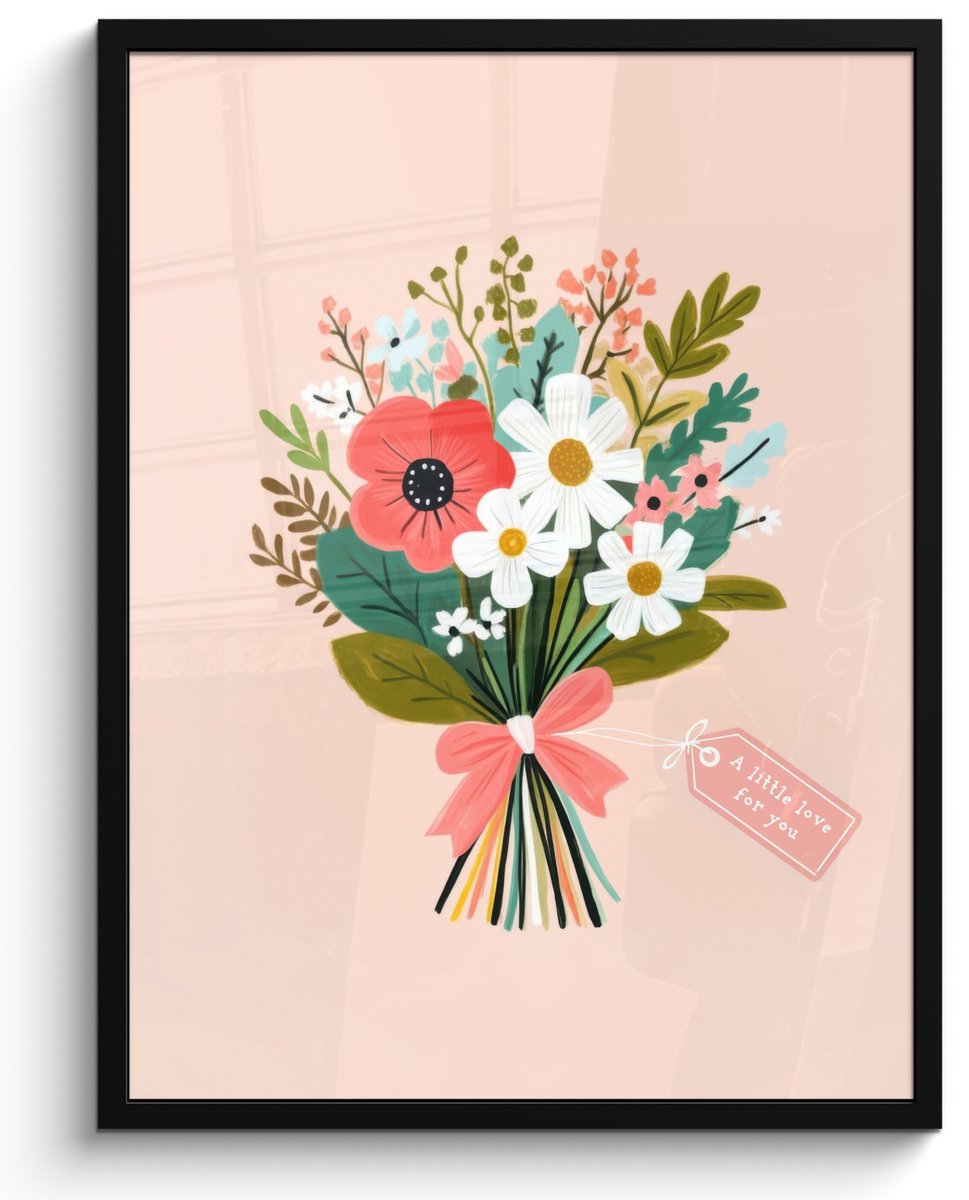 FrameYourWall Poster in lijst - Fotolijst 50x70 cm - Posters - Boeket - Strikje - Kaartje - Quote - Posterlijst zwart - Decoratie - Wanddecoratie woonkamer - Muurdecoratie slaapkamer Boeket - Kaartje