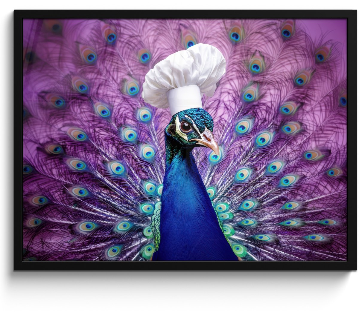 FrameYourWall Fotolijst inclusief poster - Posterlijst 70x50 cm - Posters - Pauw - Koksmuts - Cool - Paars - Foto in lijst - Keuken decoratie muur - Wanddecoratie accessoires - Muurdecoratie - Schilderijen Koksmuts - Pauw