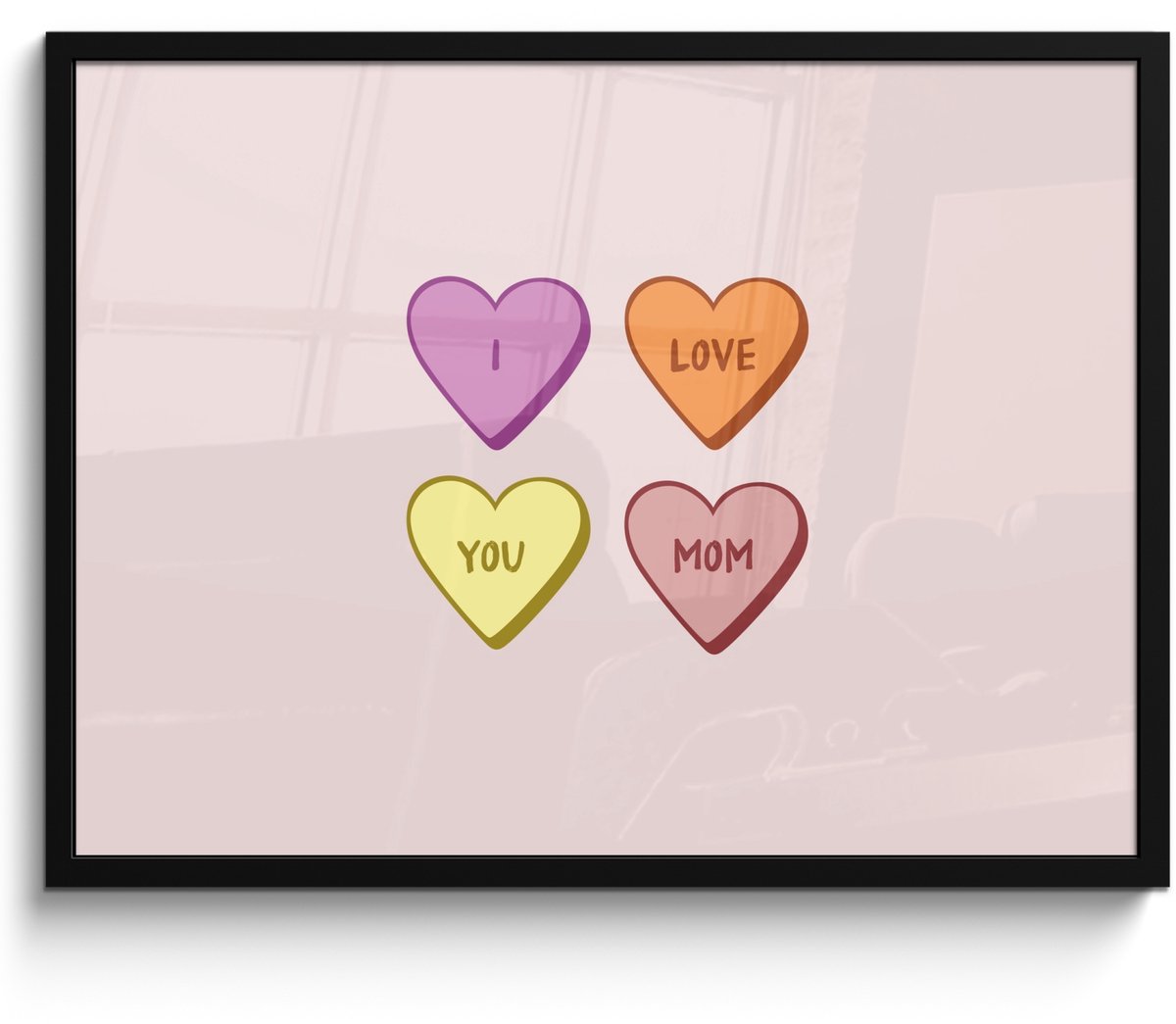 FrameYourWall Poster in lijst - Fotolijst 70x50 cm - Posters - Hartjes - Pastel - Liefde - Moeder - Posterlijst zwart - Decoratie - Wanddecoratie woonkamer - Muurdecoratie slaapkamer Hartjes - Pastel - Tekst