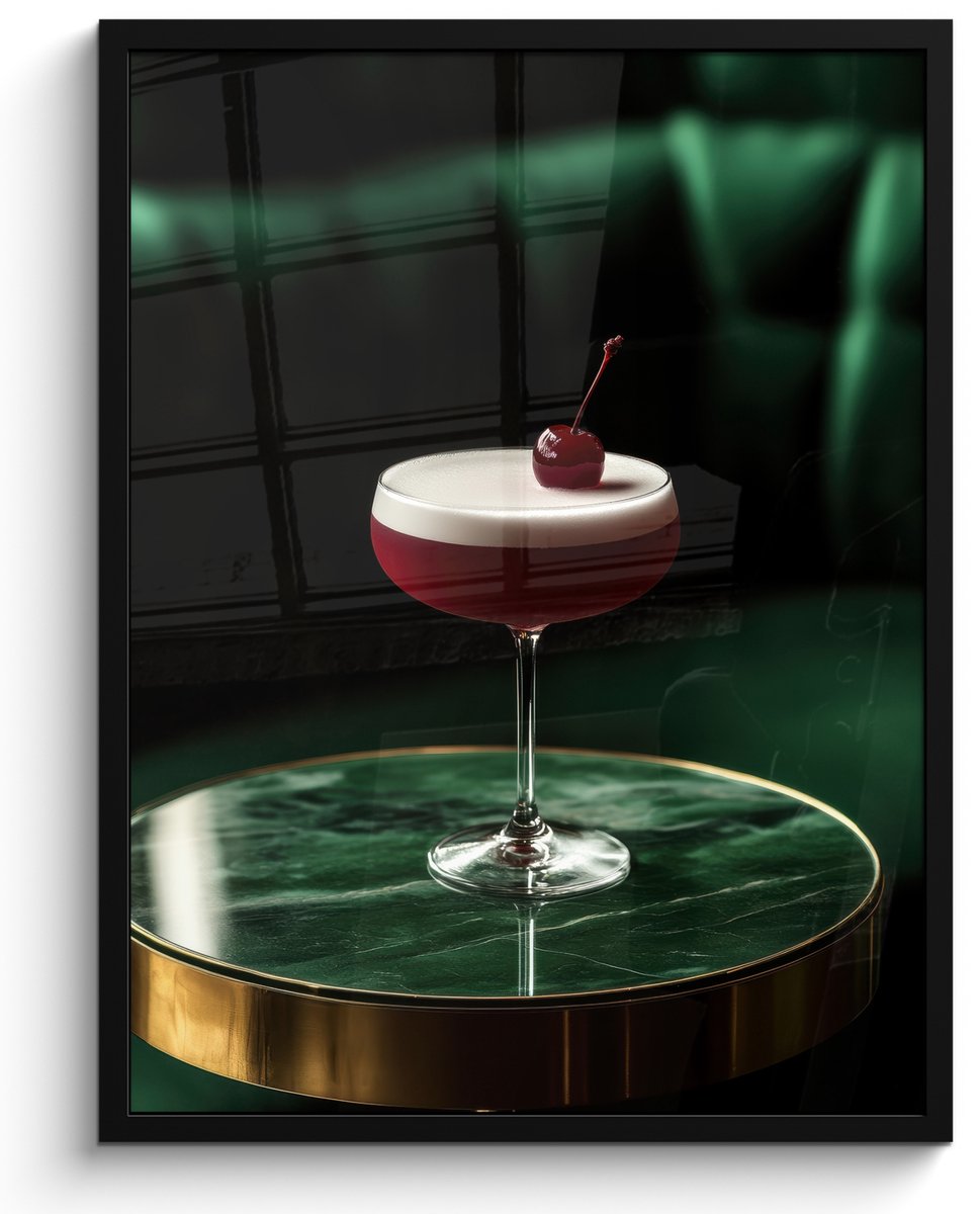 FrameYourWall Fotolijst inclusief poster - Posterlijst 50x70 cm - Posters - Kers - Cocktail - Rood - Marmer - Foto in lijst - Keuken decoratie muur - Wanddecoratie accessoires - Muurdecoratie - Schilderijen