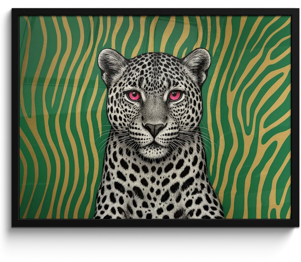 FrameYourWall Poster in lijst - Fotolijst 70x50 cm - Posters - Panter - Zebrapatroon - Groen - Posterlijst zwart - Decoratie - Wanddecoratie woonkamer - Muurdecoratie slaapkamer