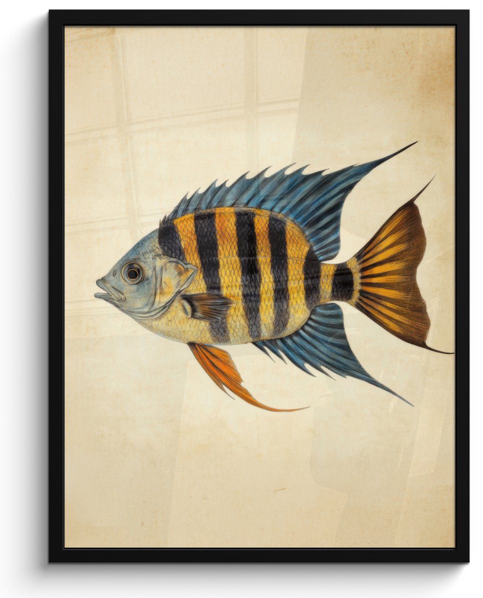 FrameYourWall Poster in lijst - Fotolijst 50x70 cm - Posters - Vis - Tropisch - Strepen - Vinnen - Posterlijst zwart - Decoratie - Wanddecoratie woonkamer - Muurdecoratie slaapkamer