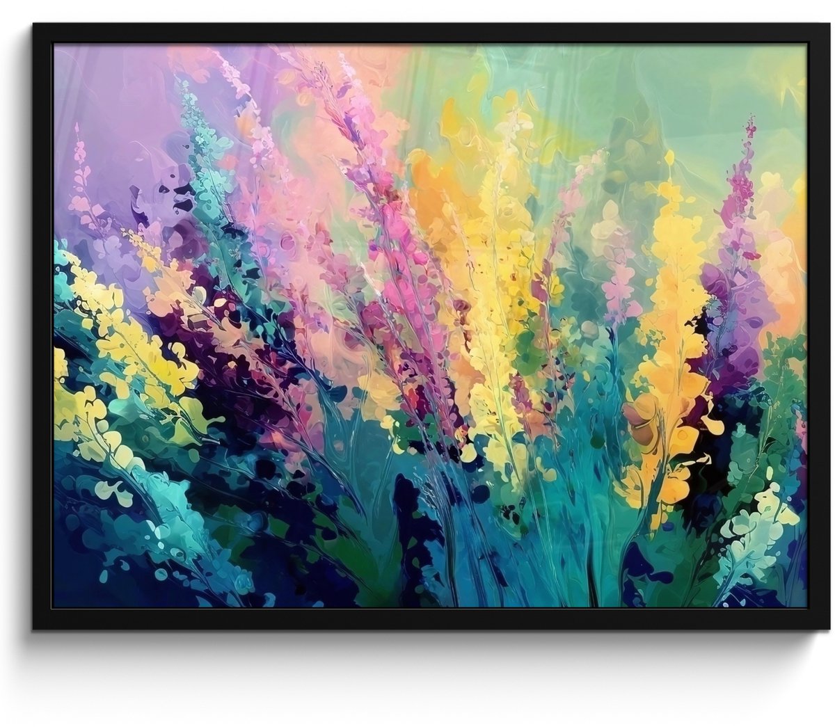 FrameYourWall Poster in lijst - Fotolijst 70x50 cm - Posters - Dromerige - Langgerekte bloemen - Posterlijst zwart - Decoratie - Wanddecoratie woonkamer - Muurdecoratie slaapkamer Bloemen - Langgerekt