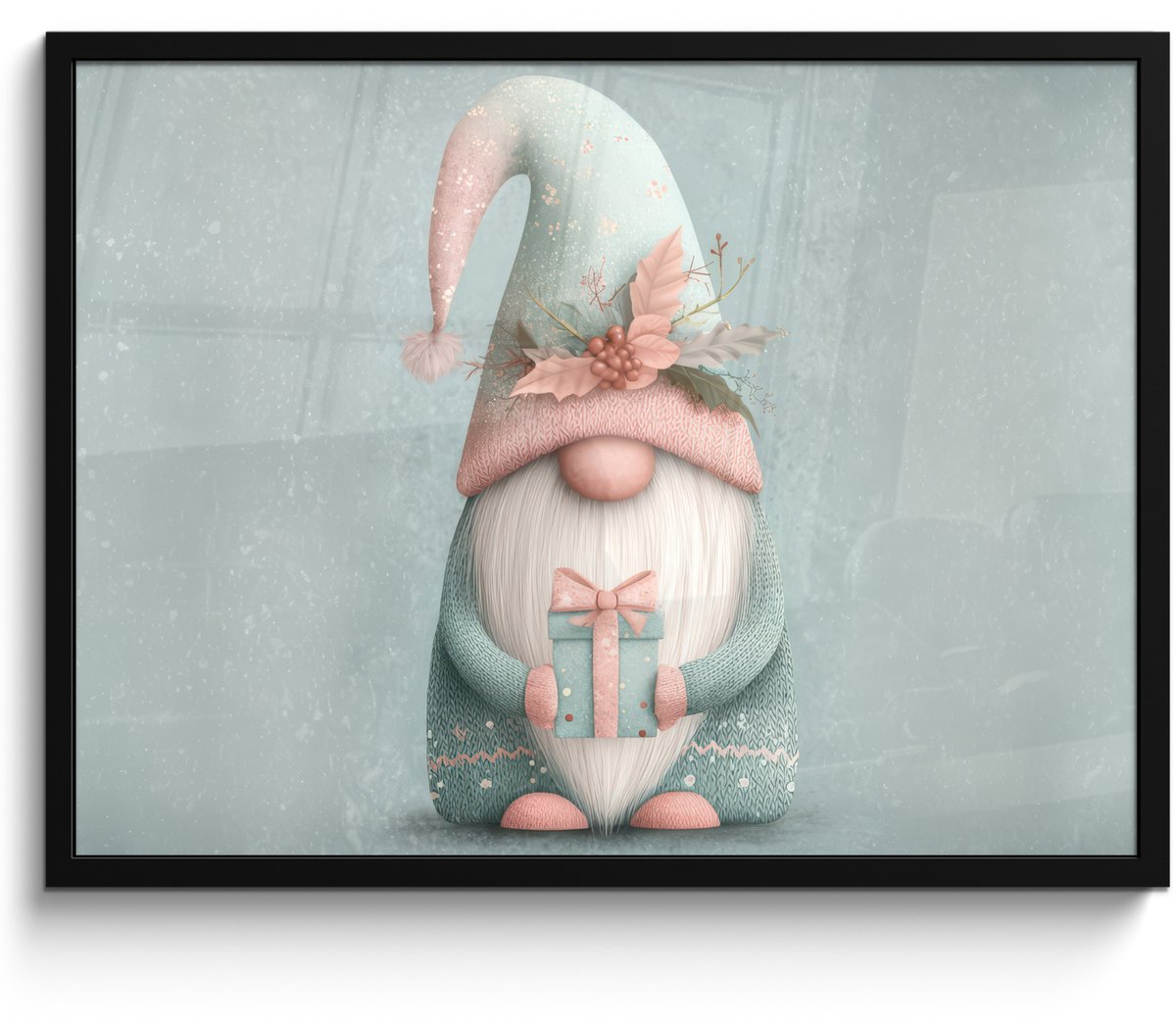 FrameYourWall Poster in lijst - Fotolijst 70x50 cm - Posters - Kerstgnome - Cadeau - Groen - Posterlijst zwart - Decoratie - Wanddecoratie woonkamer - Muurdecoratie slaapkamer - Kerstversiering - Kerstdecoratie voor binnen - Kerstmis