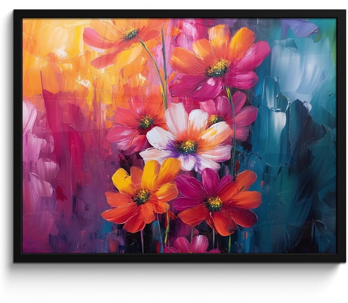 FrameYourWall Poster in lijst - Fotolijst 70x50 cm - Posters - Felle bloemen - Dynamisch - Levendig - Posterlijst zwart - Decoratie - Wanddecoratie woonkamer - Muurdecoratie slaapkamer