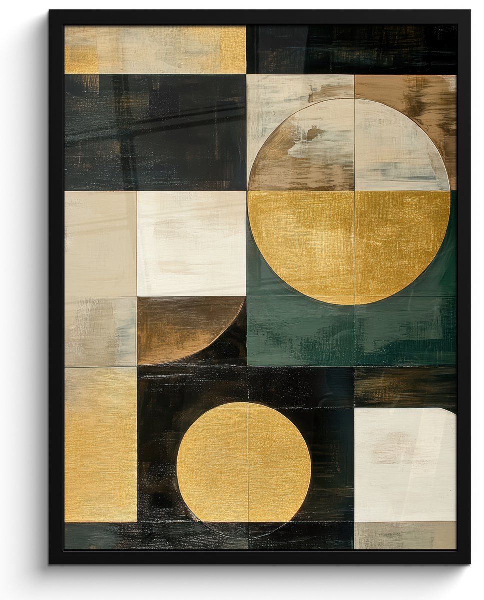 FrameYourWall Poster in lijst - Fotolijst 50x70 cm - Posters - Abstract - Goud - Brons - Vormen - Geometrisch - Posterlijst zwart - Decoratie - Wanddecoratie woonkamer - Muurdecoratie slaapkamer Abstracte vormen