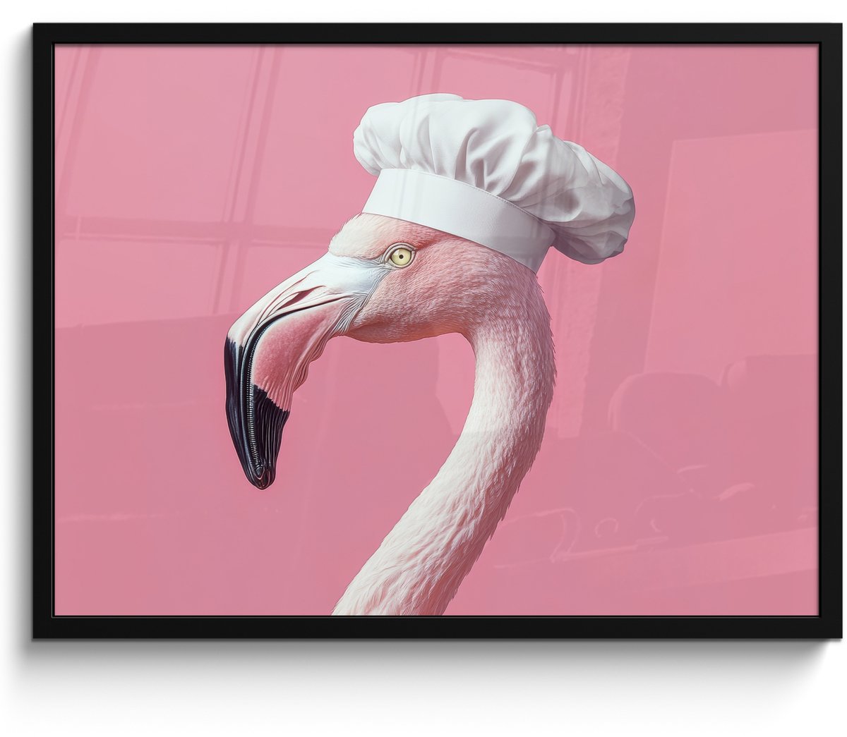 FrameYourWall Fotolijst inclusief poster - Posterlijst 70x50 cm - Posters - Flamingo - Roze - Koksmuts - Vogel - Foto in lijst - Keuken decoratie muur - Wanddecoratie accessoires - Muurdecoratie - Schilderijen Koksmuts - Flamingo