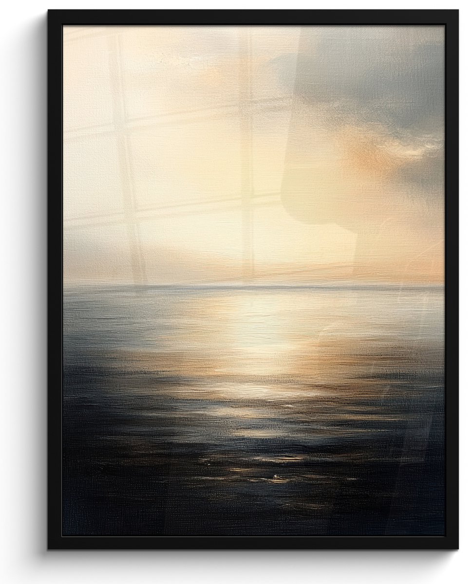 FrameYourWall Poster in lijst - Fotolijst 50x70 cm - Posters - Zon - Horizon - Zee - Posterlijst zwart - Decoratie - Wanddecoratie woonkamer - Muurdecoratie slaapkamer