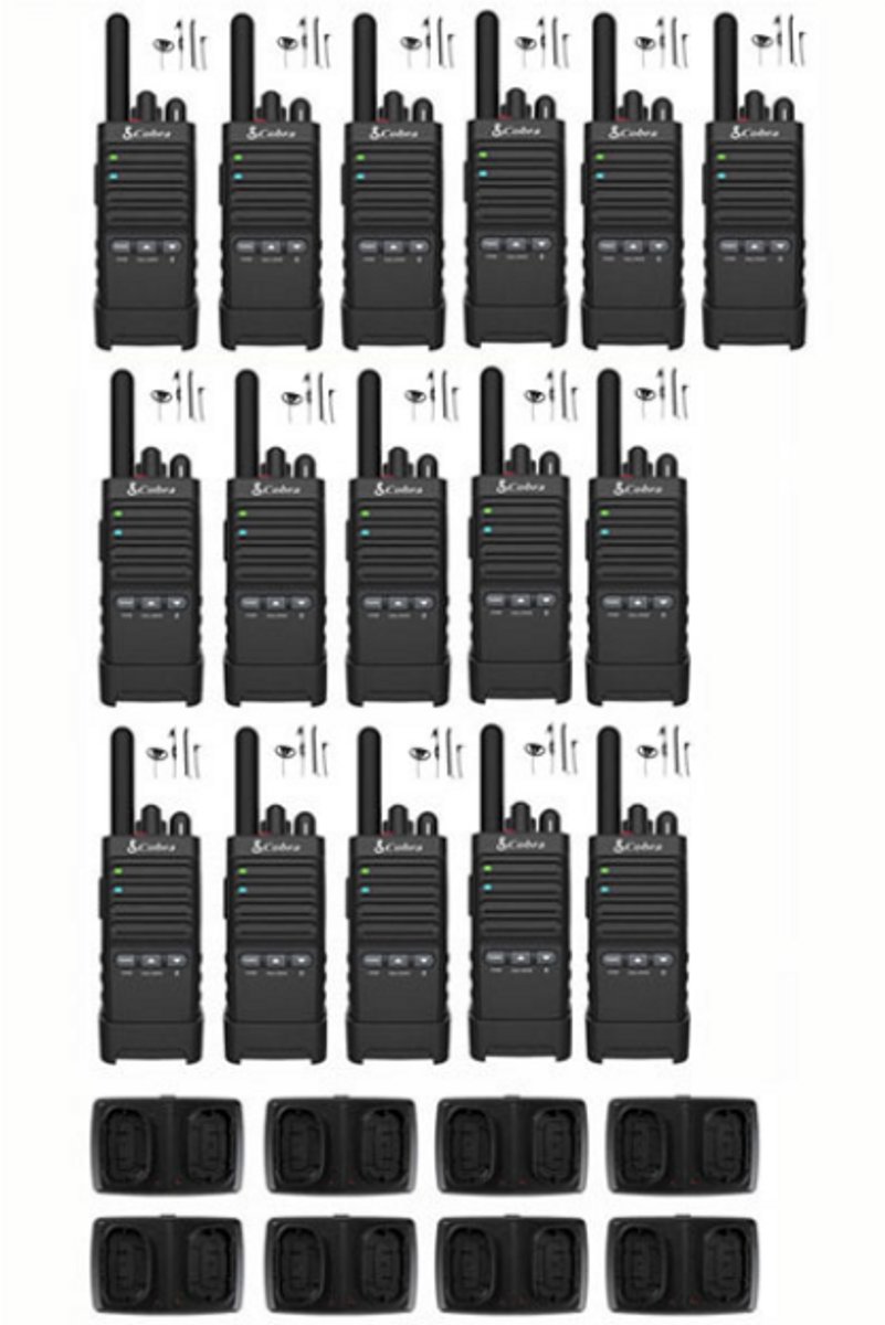 Set van 16 Cobra PX650 UHF PMR446 portofoons met D-shape oortje