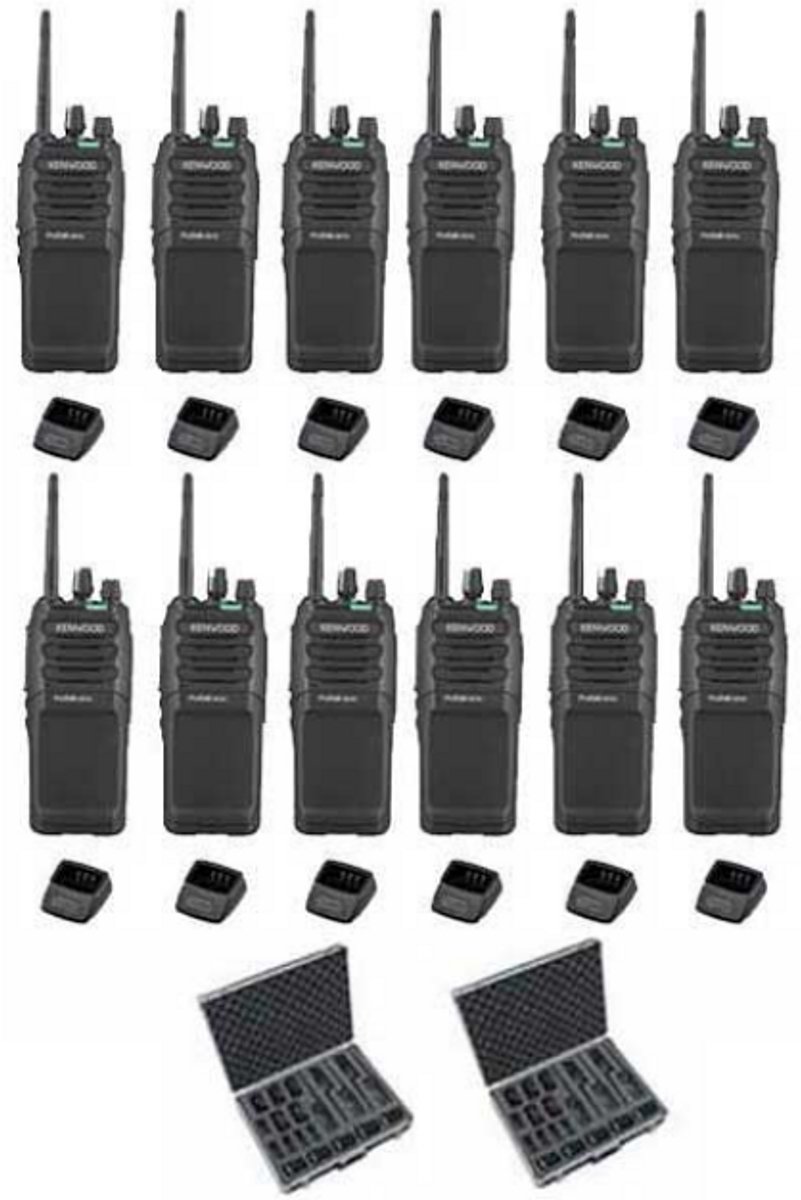 Set van 12 Kenwood TK-3701D IP55 Portofoon met tafellader en koffer
