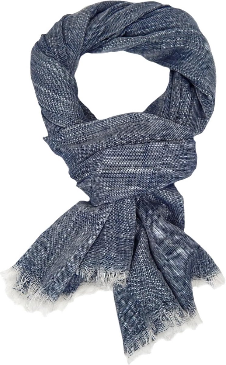 Linnenlook Sjaal Heren Breed Katoen Lichtgewicht Zomer Herensjaal Grijs Blauw