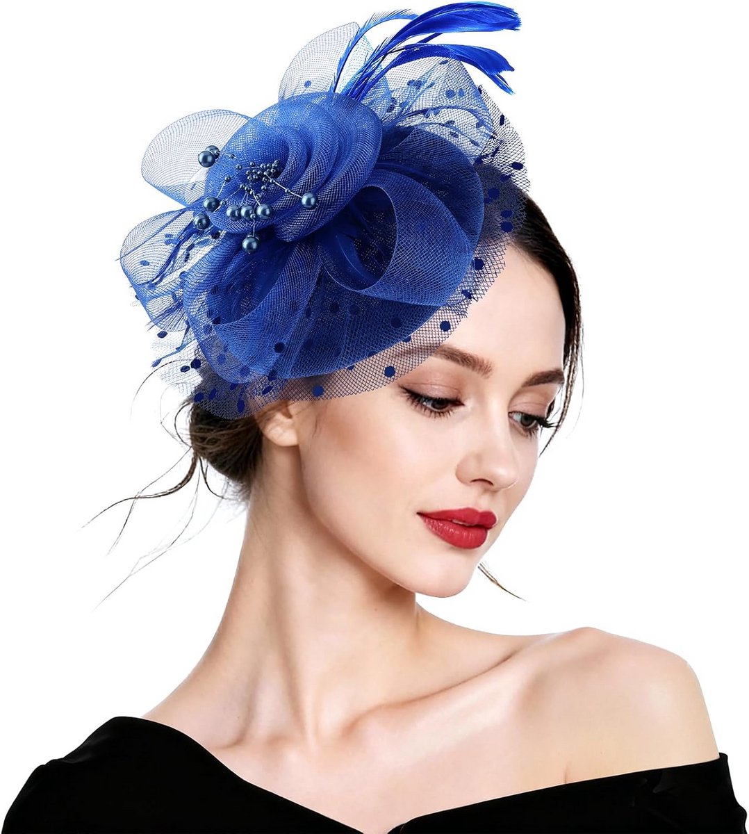Elegante Fascinator Hoed met Bloem en Veren voor Feestelijke Gelegenheden