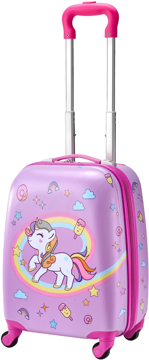Kinderbagageset, 5-delig, 45,7 cm harde rolkoffer met rugzak en U-vormig kussen, reisset voor kinderen met eenhoornmotief, perfect voor vakanties en verjaardagen, geschikt voor vliegtuigen