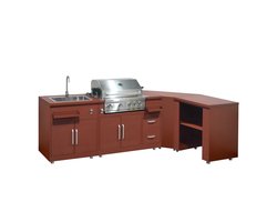 Oviala - Hoekkeuken voor buiten met 4 elementen spoelbak en stenen barbecue. - Memphis