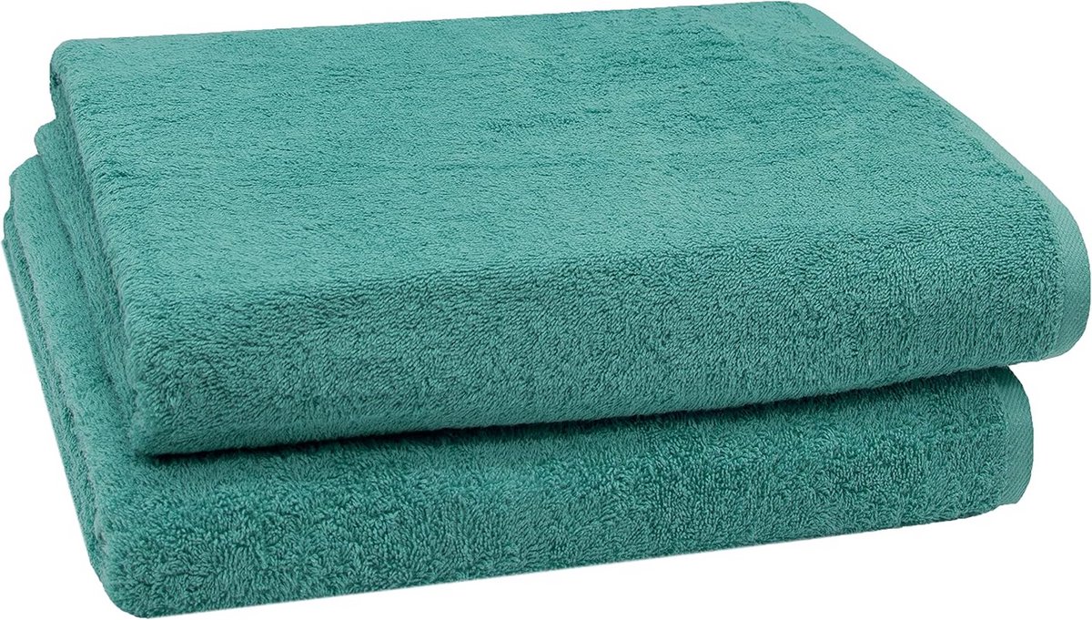Set van 2 Grote Badhanddoeken Katoen 100x150 cm Turquoise