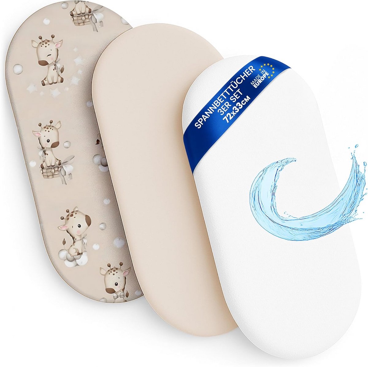 Hoeslaken Set 3-Delig Babybed: 2x Hoeslaken + Waterdichte Matrasbeschermer 33x72 cm