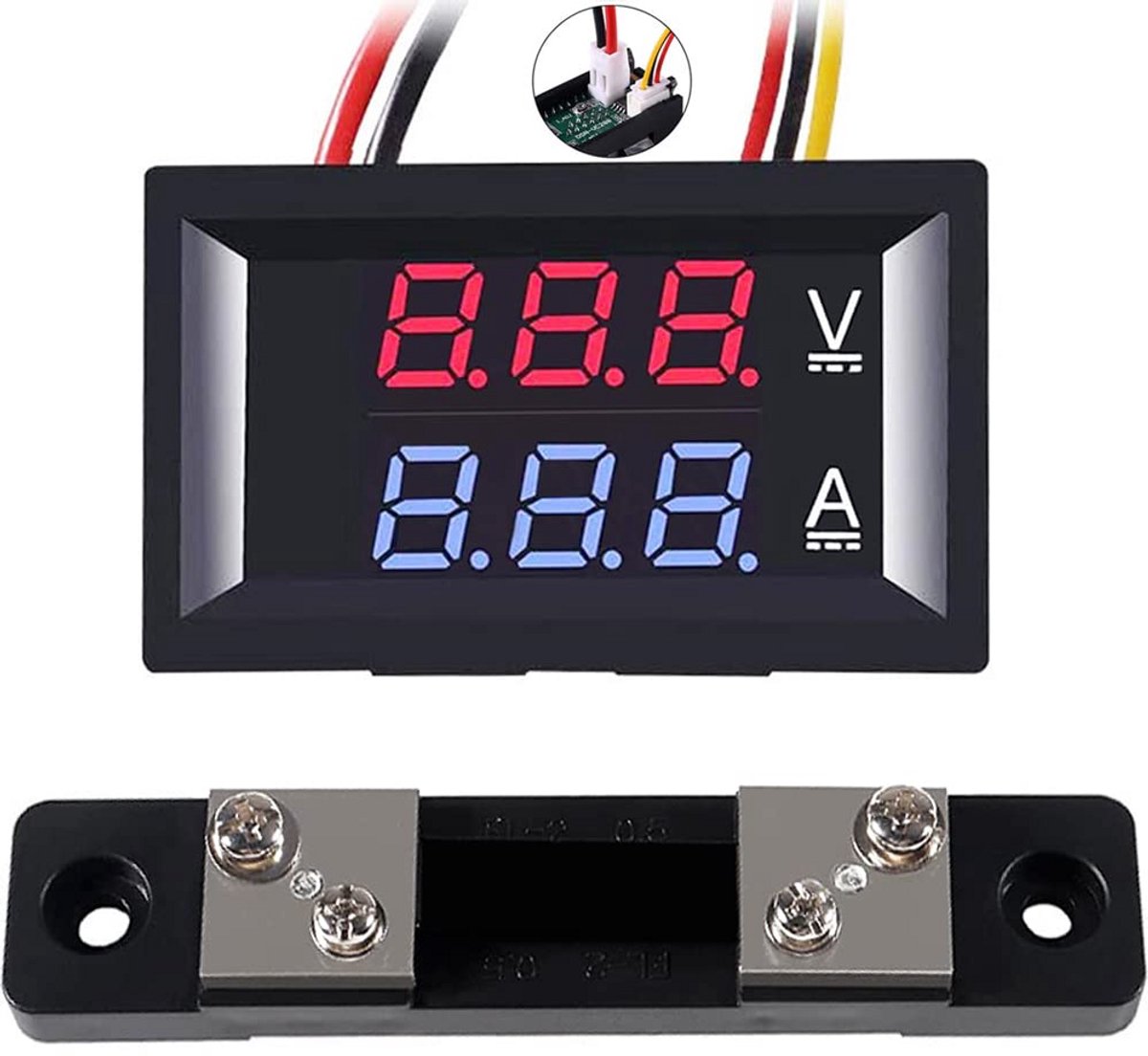 Digitale Voltmeter en Ampèremeter DC 0-100V 50A met Dubbel LED Display