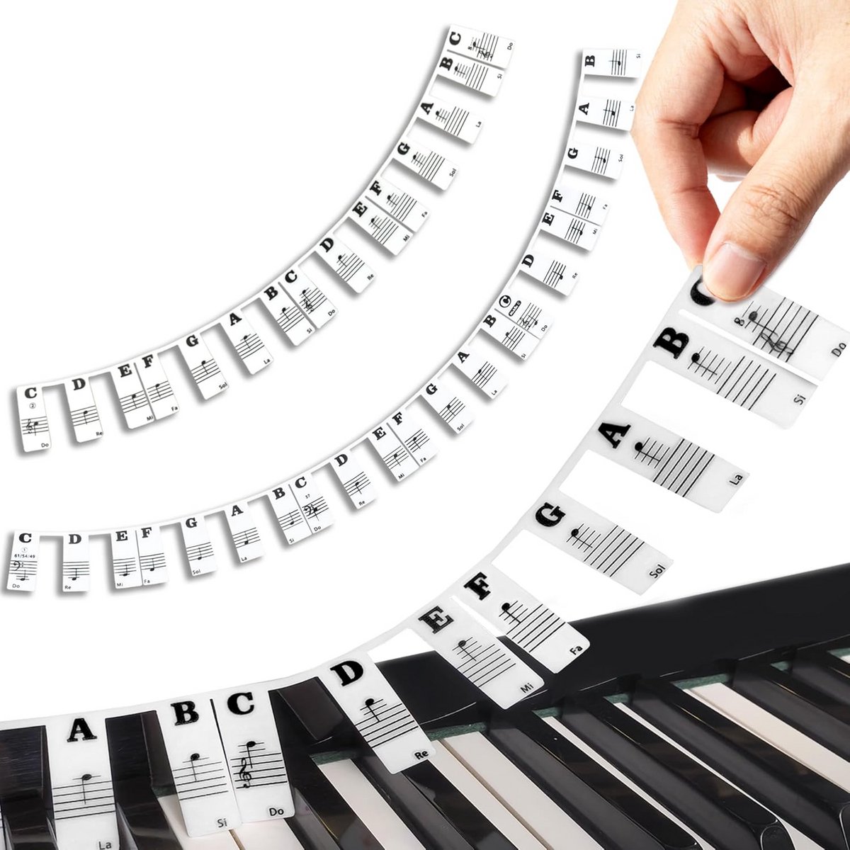 Verwijderbare Piano Toets Stickers - Noten en Letters voor 61 Toetsenbord