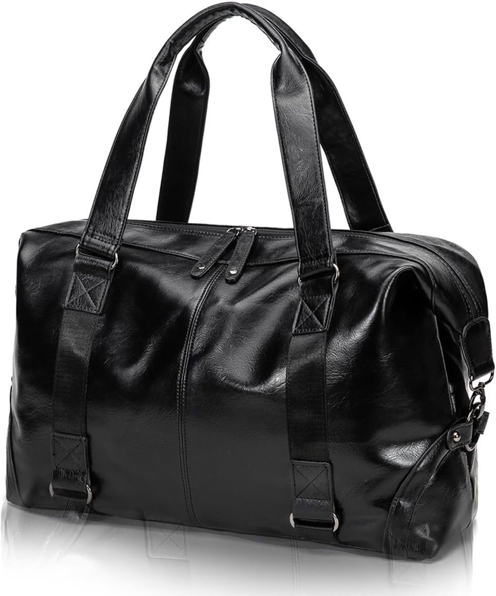 Reistas oversized - waterdichte sporttas gymtas PU leer weekendtas - fitness tas bagage tas overnachting handbagage heren en dames, zwart Pahajim