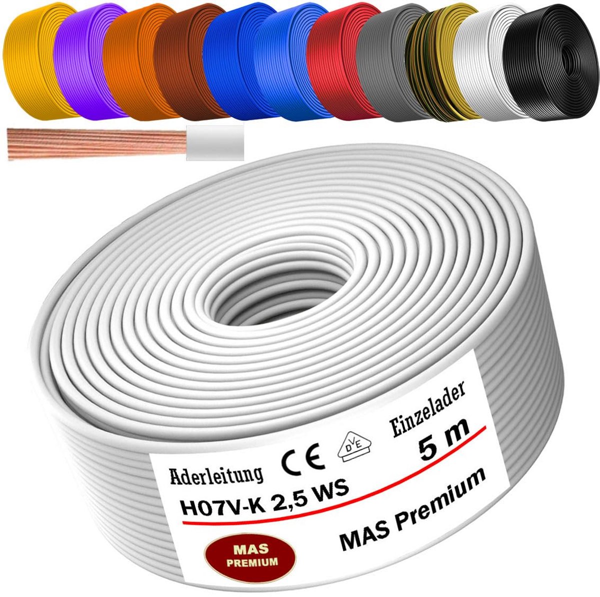 Flexibele Aderkabel H07V-K 1x2,5 mm cute Wit – Ideaal voor Vaste Installatie
