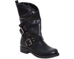 Stoere Dames Biker Laarzen met Gespen - Enkelhoge Motorstijl