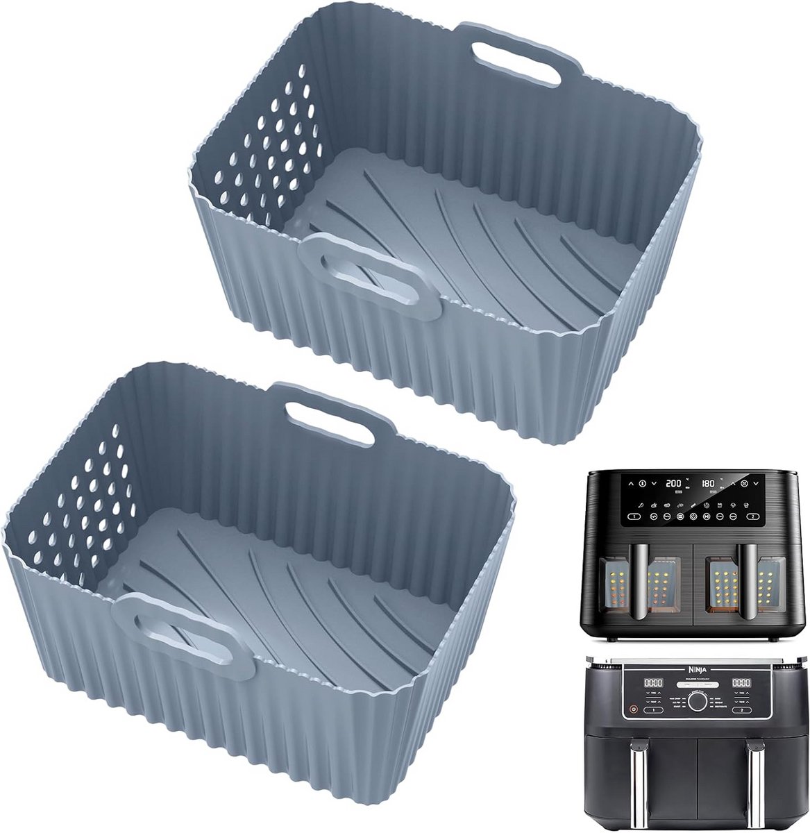 Herbruikbare Airfryer Bakvormen Geschikt voor Dual Zone 9L XL, Zwart, 2 Stuks