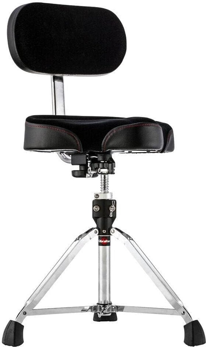 Professionele Drumkruk met Rugleuning - Moto Zadel, 42 cm Doorsnede, Extra Stabiel