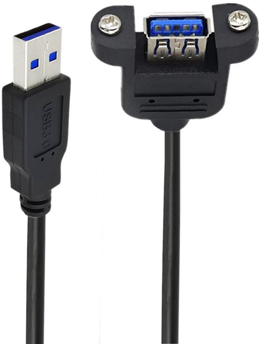 USB 3.0 Verlengkabel Type A Male naar Female met Paneelmontage Schroeven 80 cm